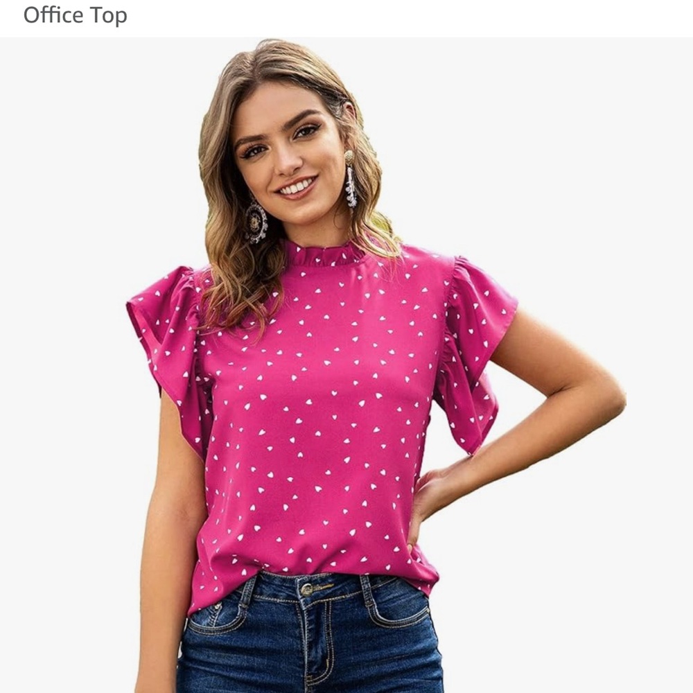 Pink Puff Sleeve Blouse with Ruffled Boxy Style